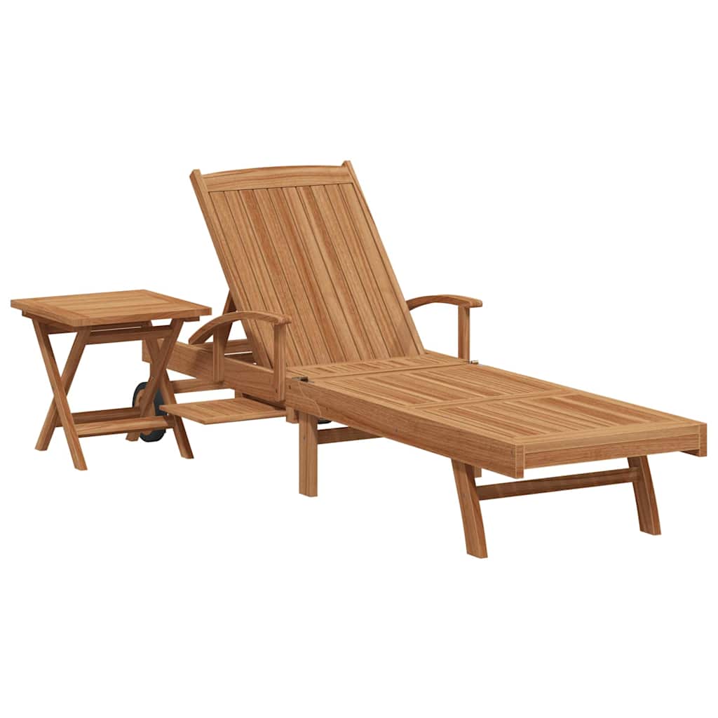 Sonnenliege mit Kissen 1-Person 2 pcs Braun Massivholz Teak