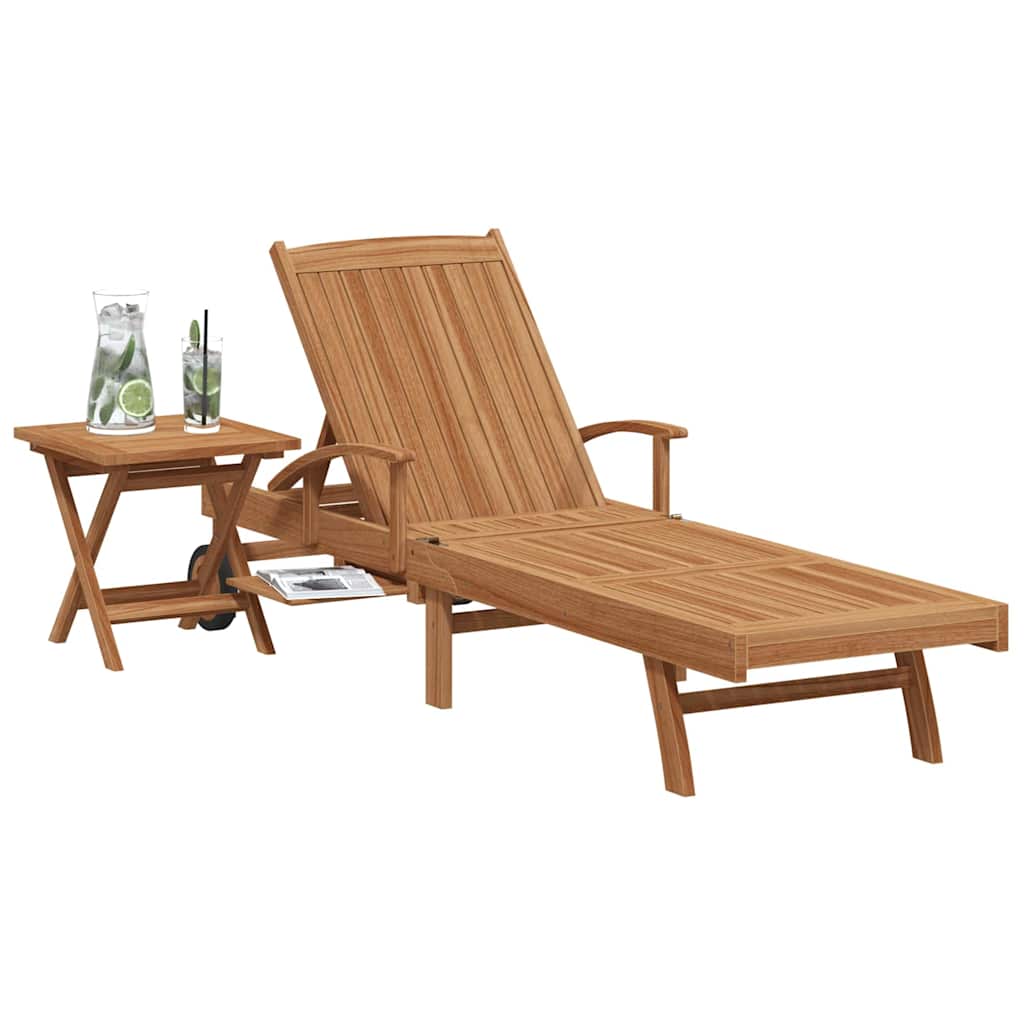 Sonnenliege mit Kissen 1-Person 2 pcs Braun Massivholz Teak