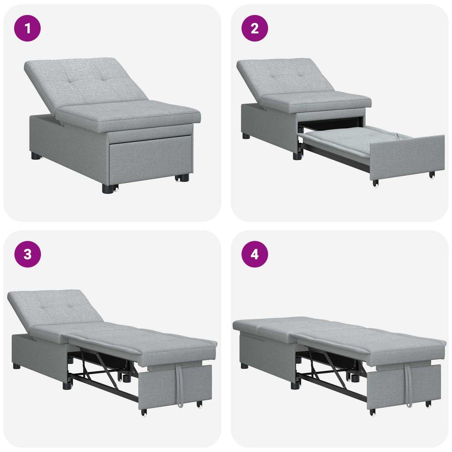Schlafsofa Ausziehbar Hellgrau 194 x 50 x 82 cm Stoff