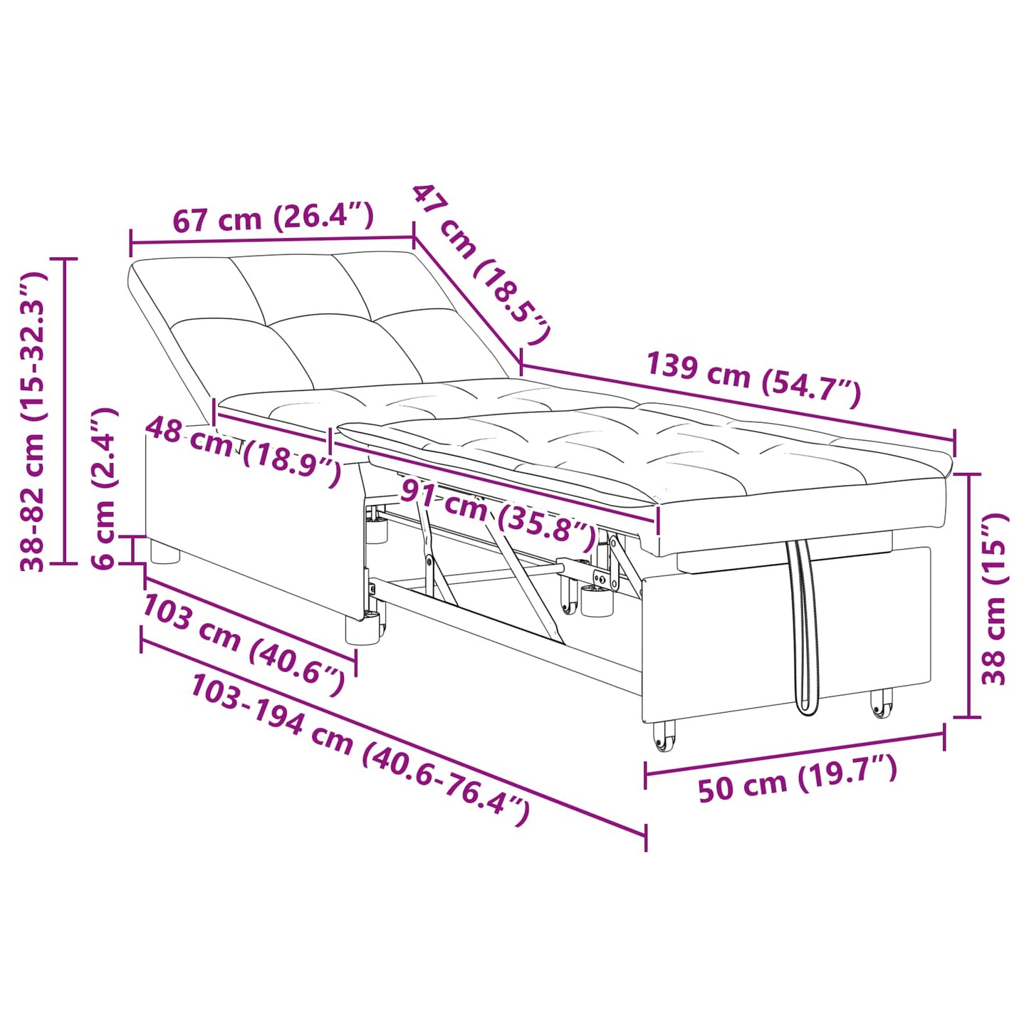 Schlafsofa Ausziehbar Schwarz 194 x 67 x 82 cm Mikrofaser
