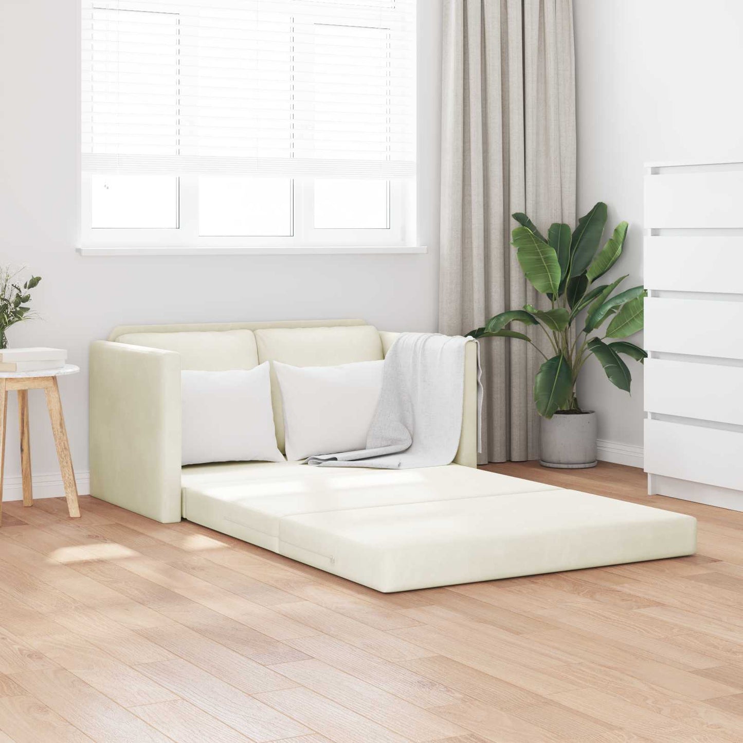 Schlafsofa Creme 204 x 122 x 60 cm Samt