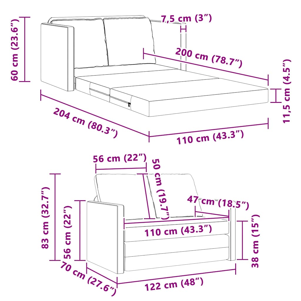Schlafsofa Creme 204 x 122 x 60 cm Samt