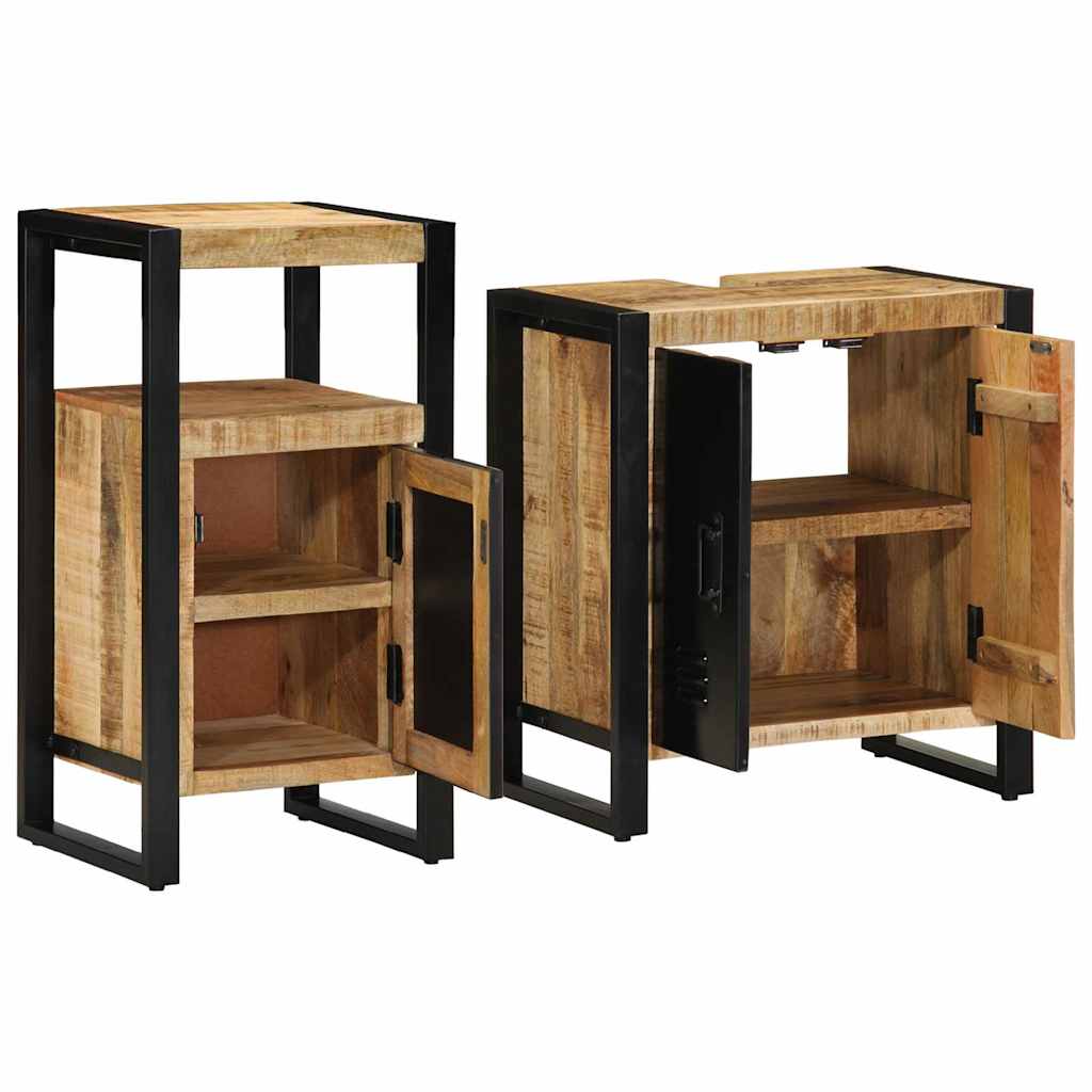 Badezimmermöbel-Set 2 pcs Braun und Schwarz Massivholz Mango