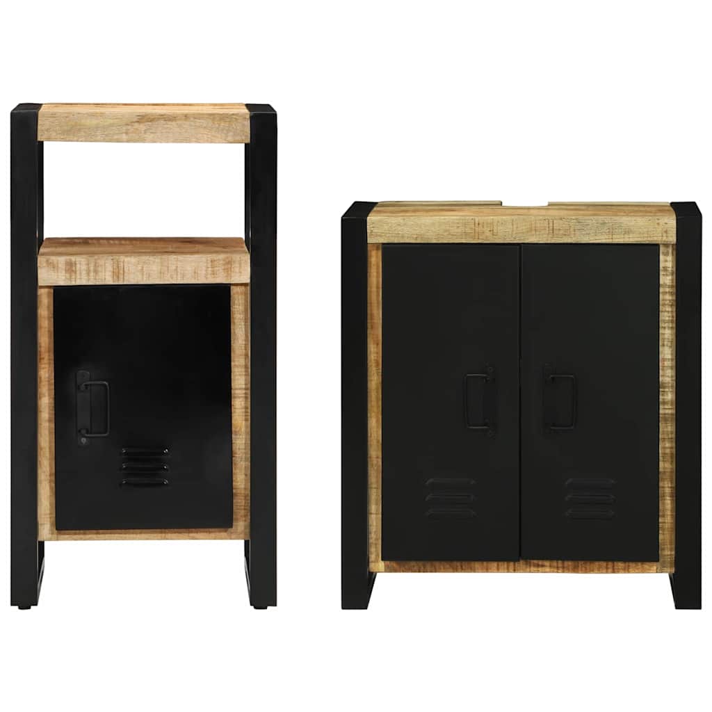 Badezimmermöbel-Set 2 pcs Braun und Schwarz Massivholz Mango