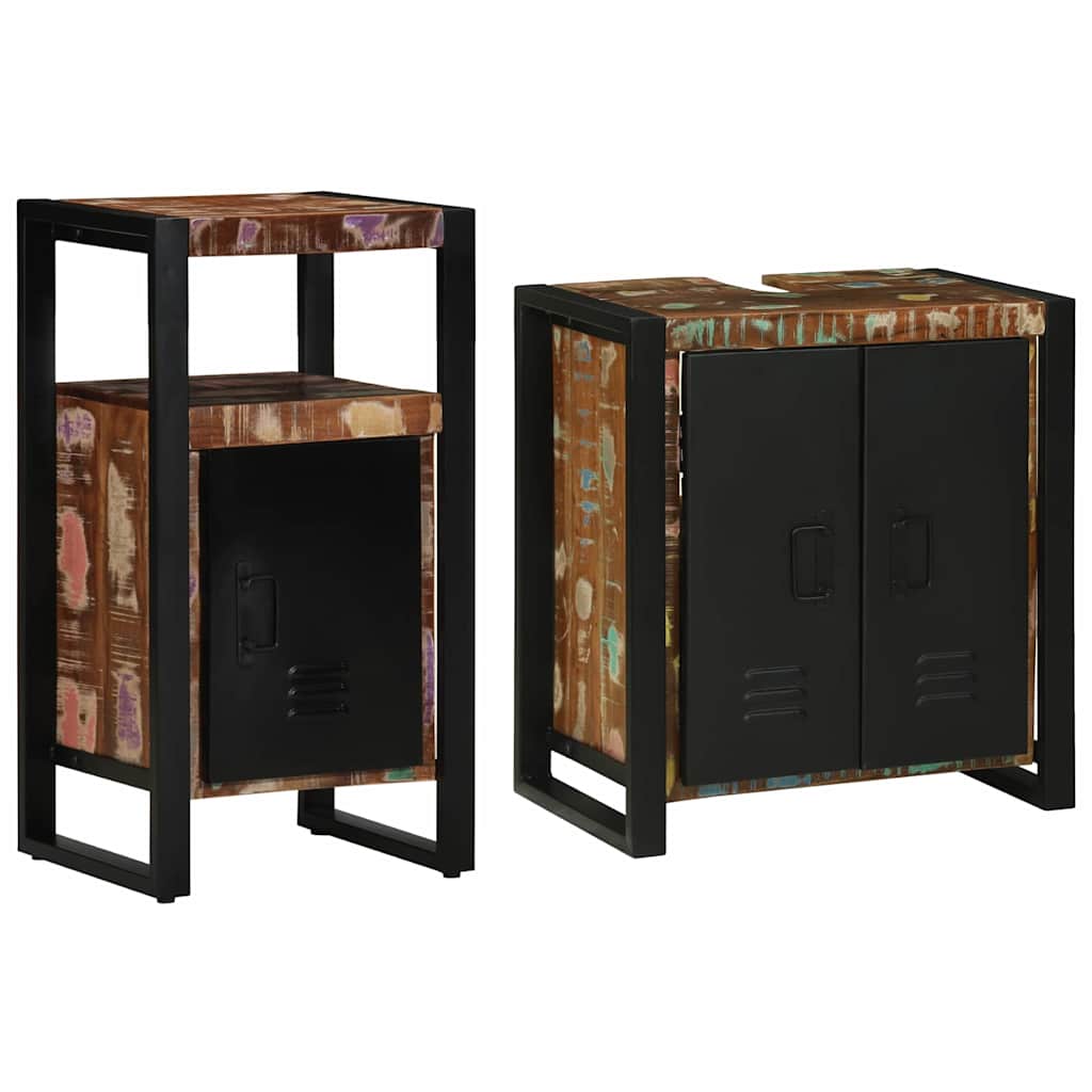 Badezimmermöbel-Set mit Regal 2 pcs Massives upgecyceltes Holz