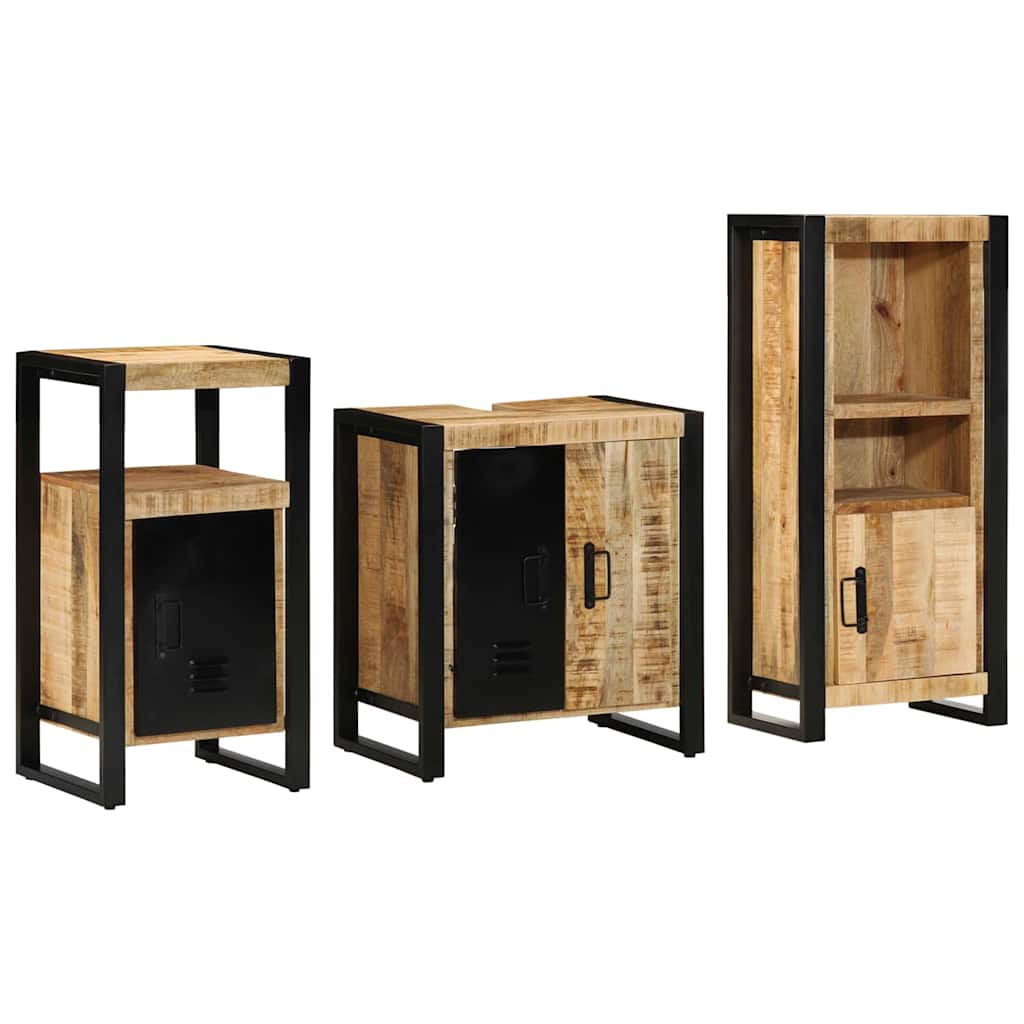 Badezimmermöbel-Set 3 pcs Braun und Schwarz Massivholz Mango