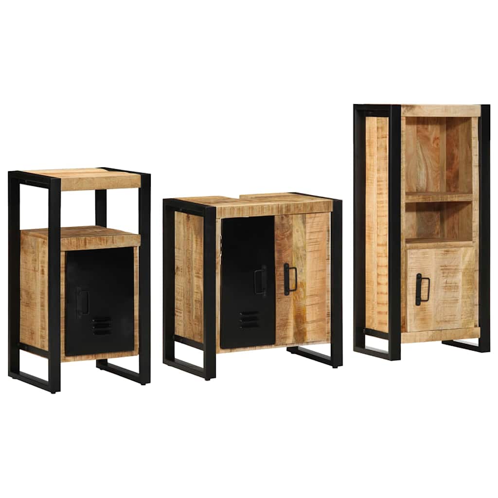 Badezimmermöbel-Set 3 pcs Braun und Schwarz Massivholz Mango