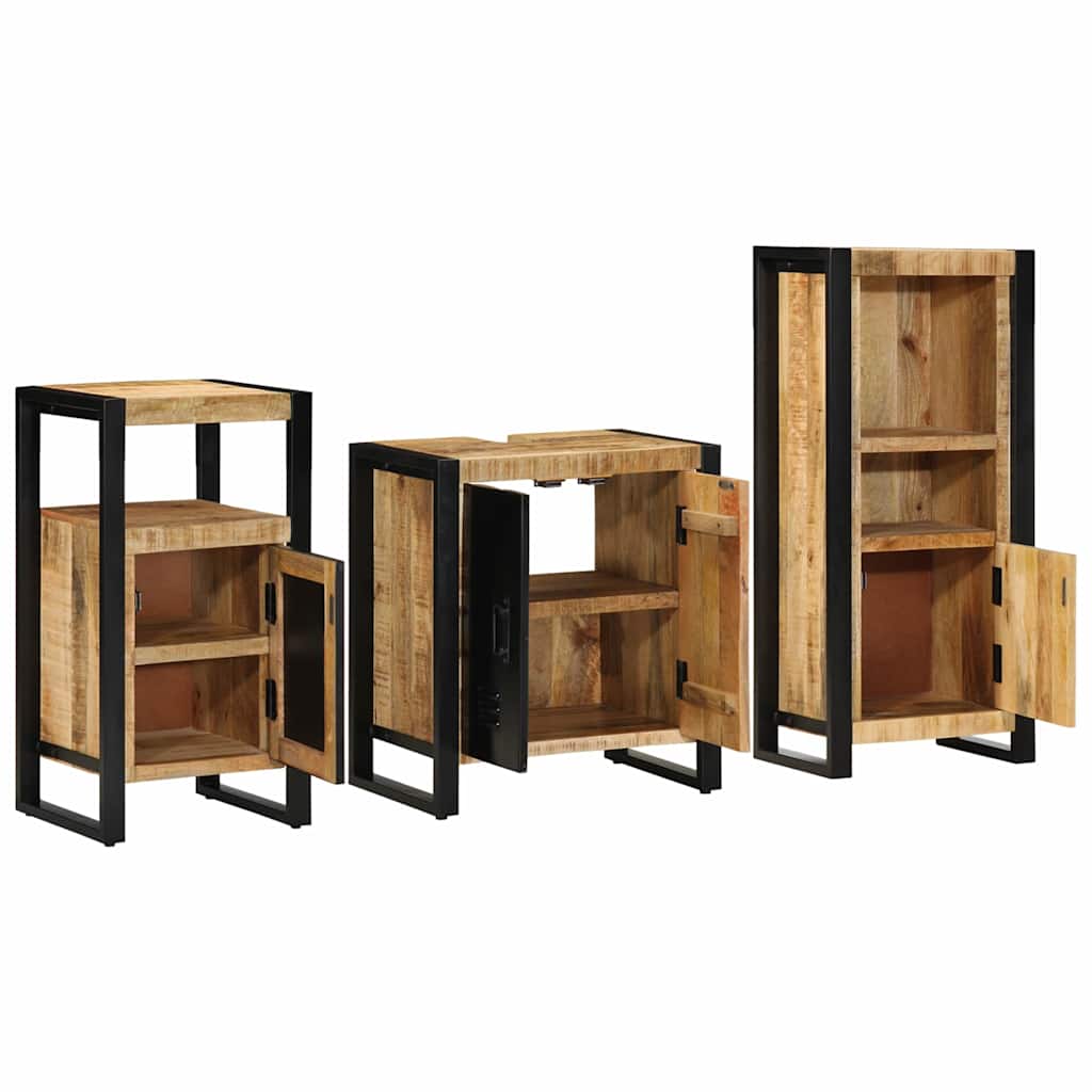 Badezimmermöbel-Set 3 pcs Braun und Schwarz Massivholz Mango