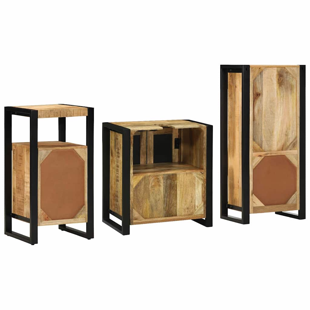 Badezimmermöbel-Set 3 pcs Braun und Schwarz Massivholz Mango