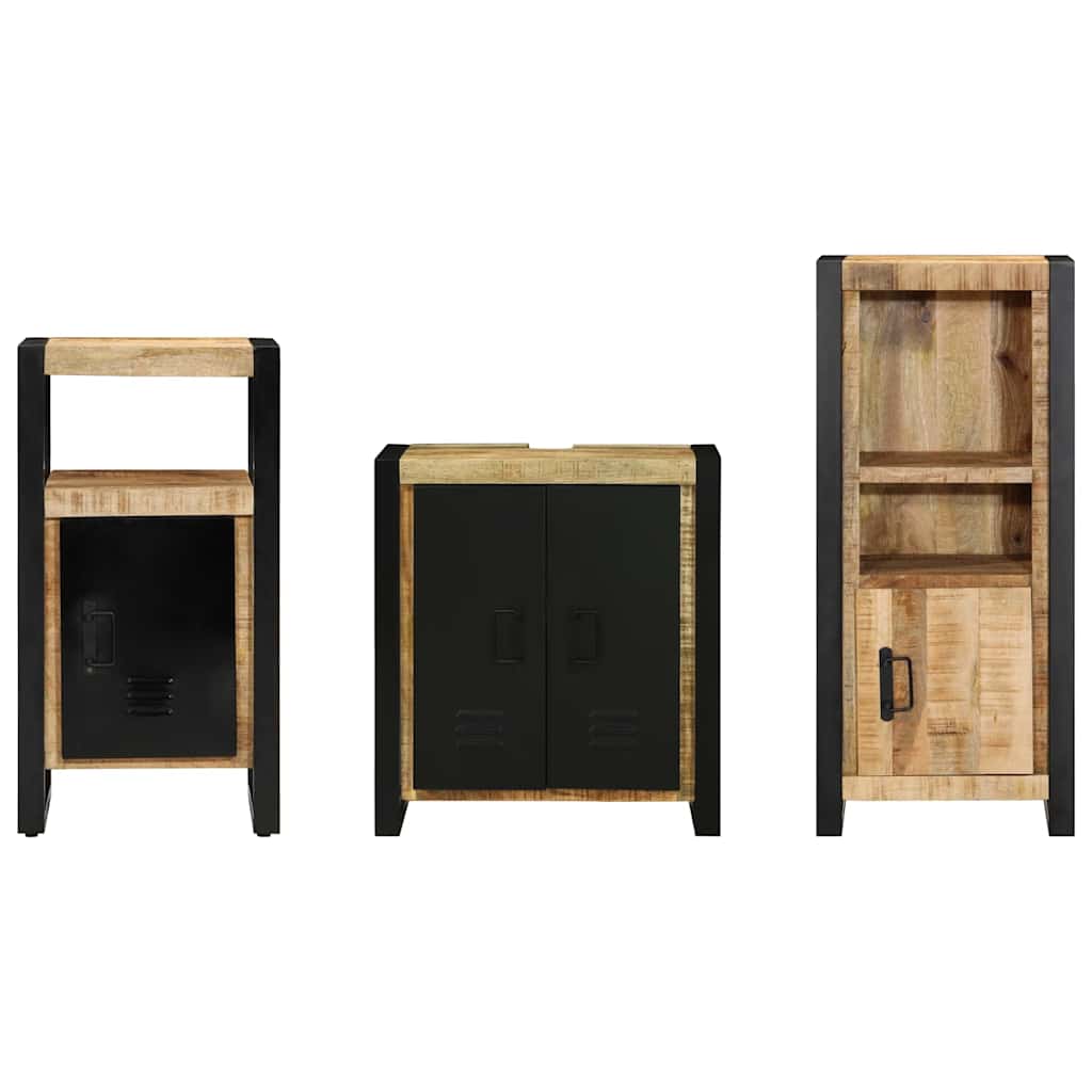 Badezimmermöbel-Set 3 pcs Braun und Schwarz Massivholz Mango