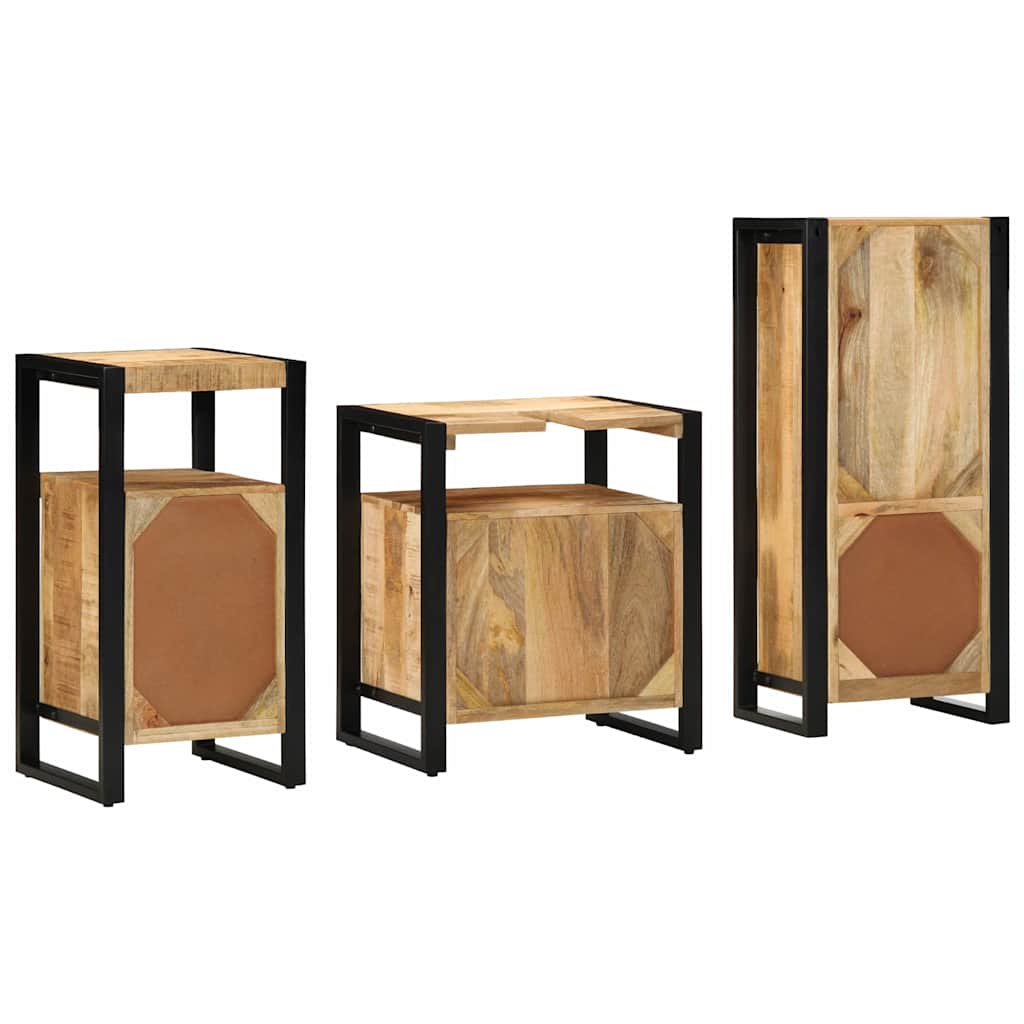 Badezimmermöbel-Set 3 pcs Braun und Schwarz Massivholz Mango