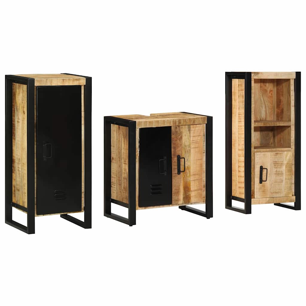 Badezimmermöbel-Set 3 pcs Braun und Schwarz Massivholz Mango