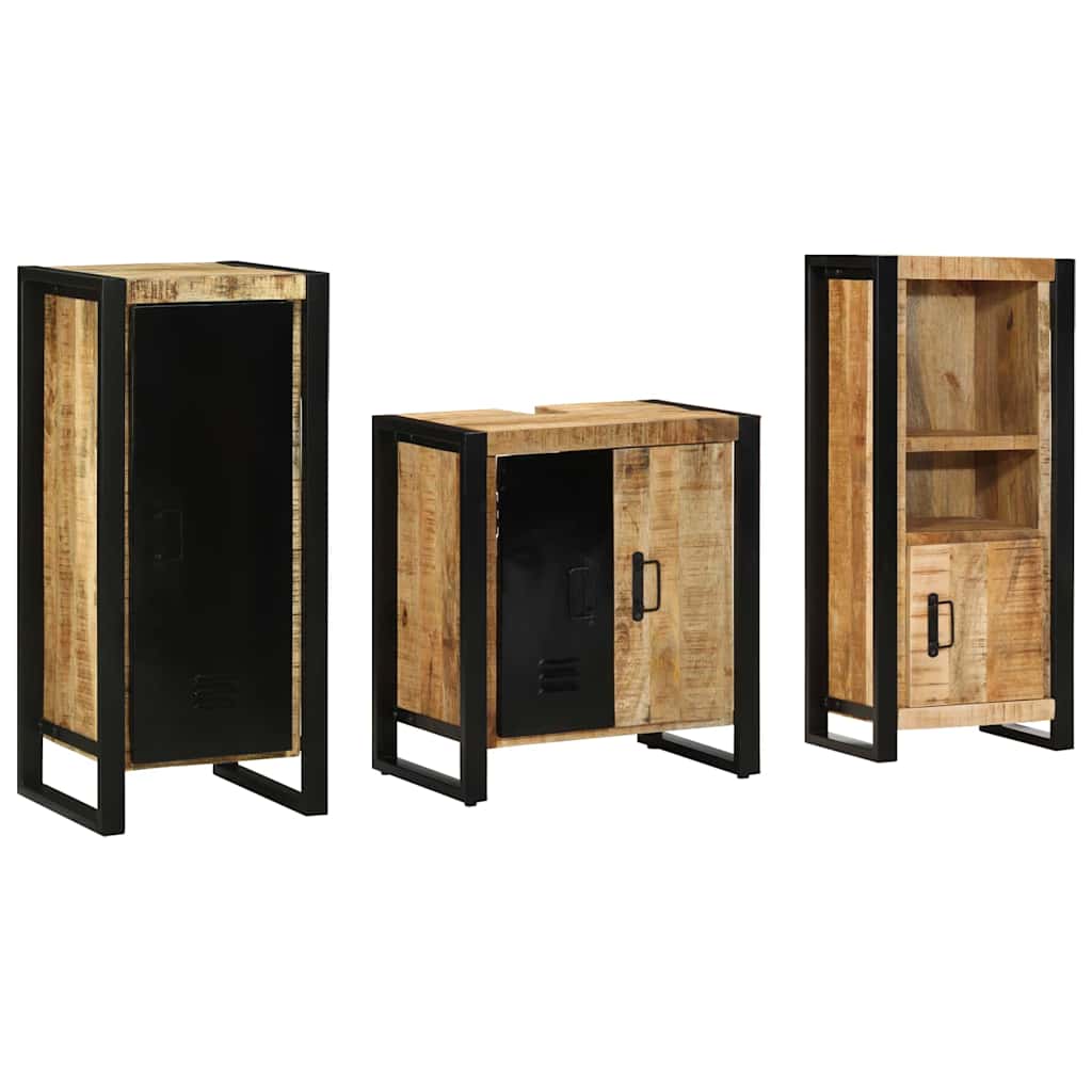 Badezimmermöbel-Set 3 pcs Braun und Schwarz Massivholz Mango