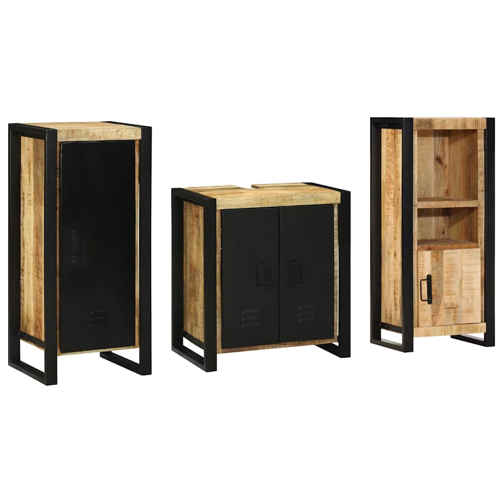 Badezimmermöbel-Set 3 pcs Braun und Schwarz Massivholz Mango