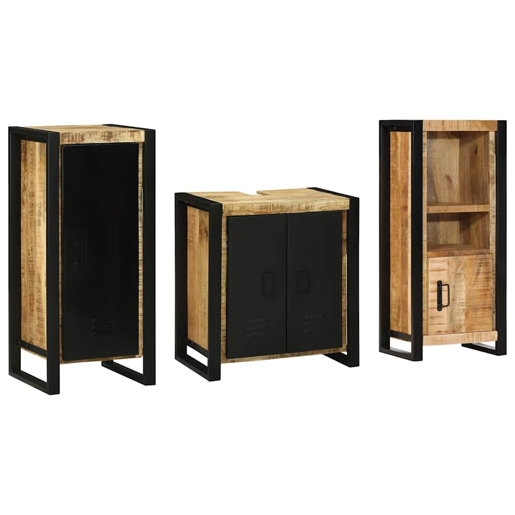 Badezimmermöbel-Set 3 pcs Braun und Schwarz Massivholz Mango