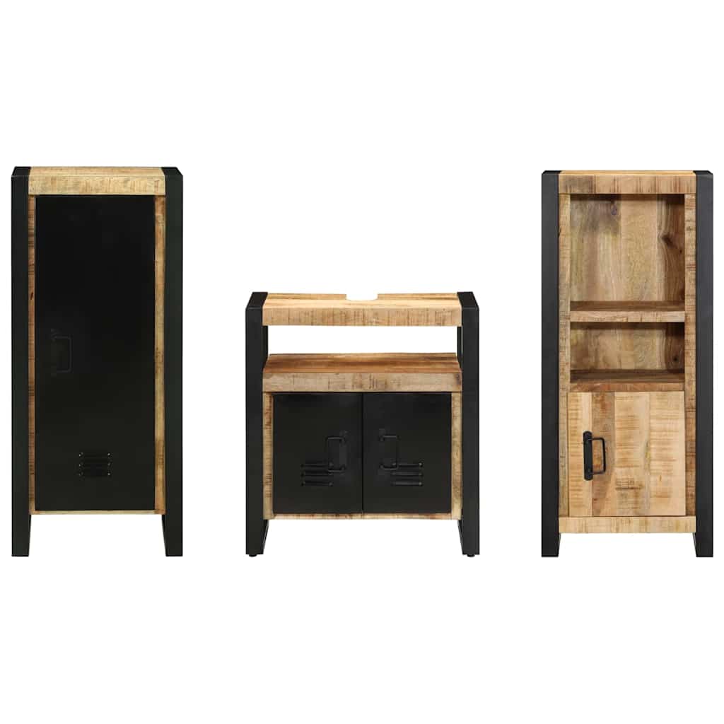 Badezimmermöbel-Set 3 pcs Braun und Schwarz Massivholz Mango