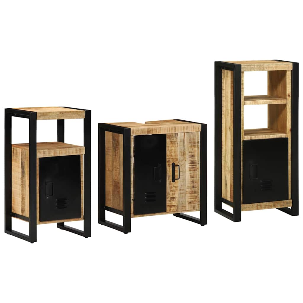Badezimmermöbel-Set 3 pcs Braun und Schwarz Massivholz Mango