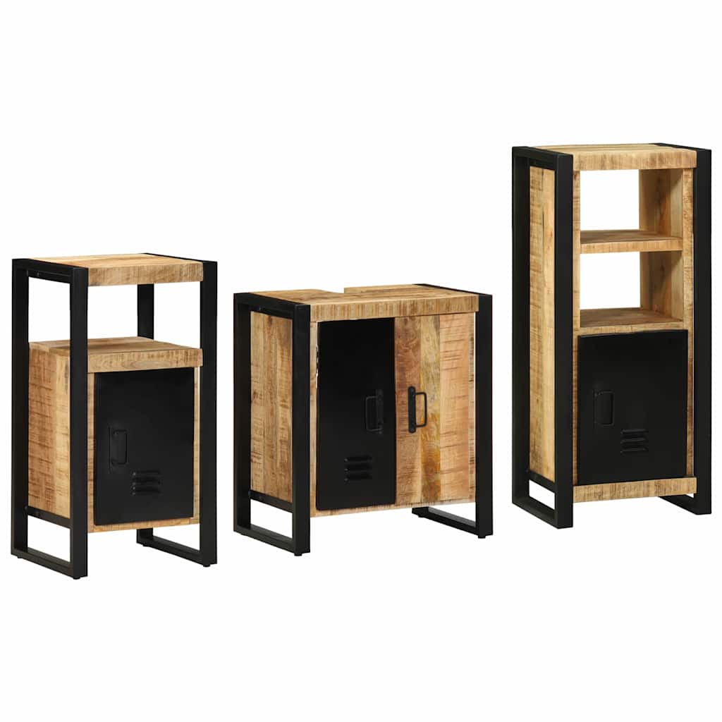 Badezimmermöbel-Set 3 pcs Braun und Schwarz Massivholz Mango