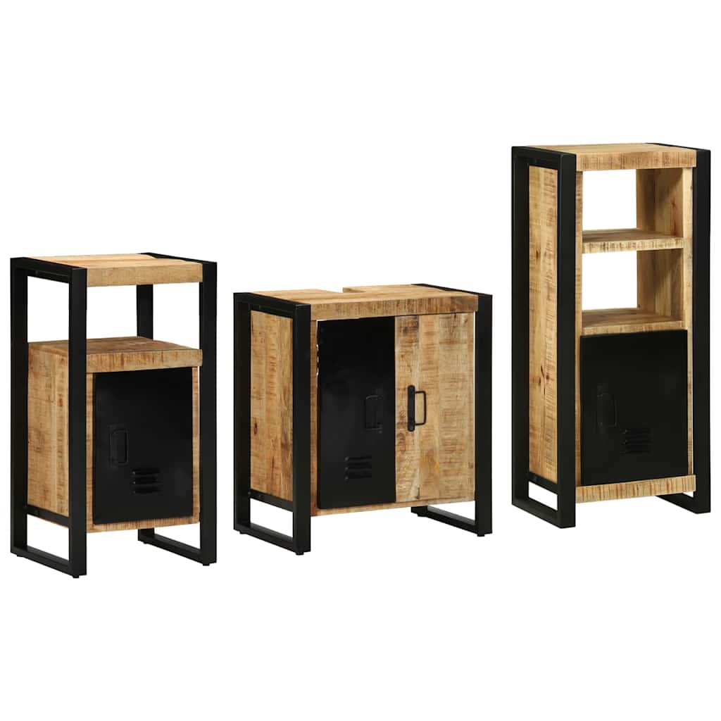 Badezimmermöbel-Set 3 pcs Braun und Schwarz Massivholz Mango