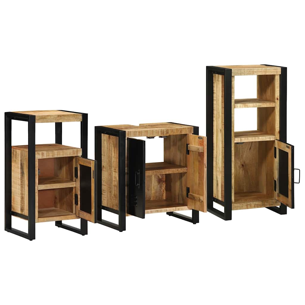 Badezimmermöbel-Set 3 pcs Braun und Schwarz Massivholz Mango