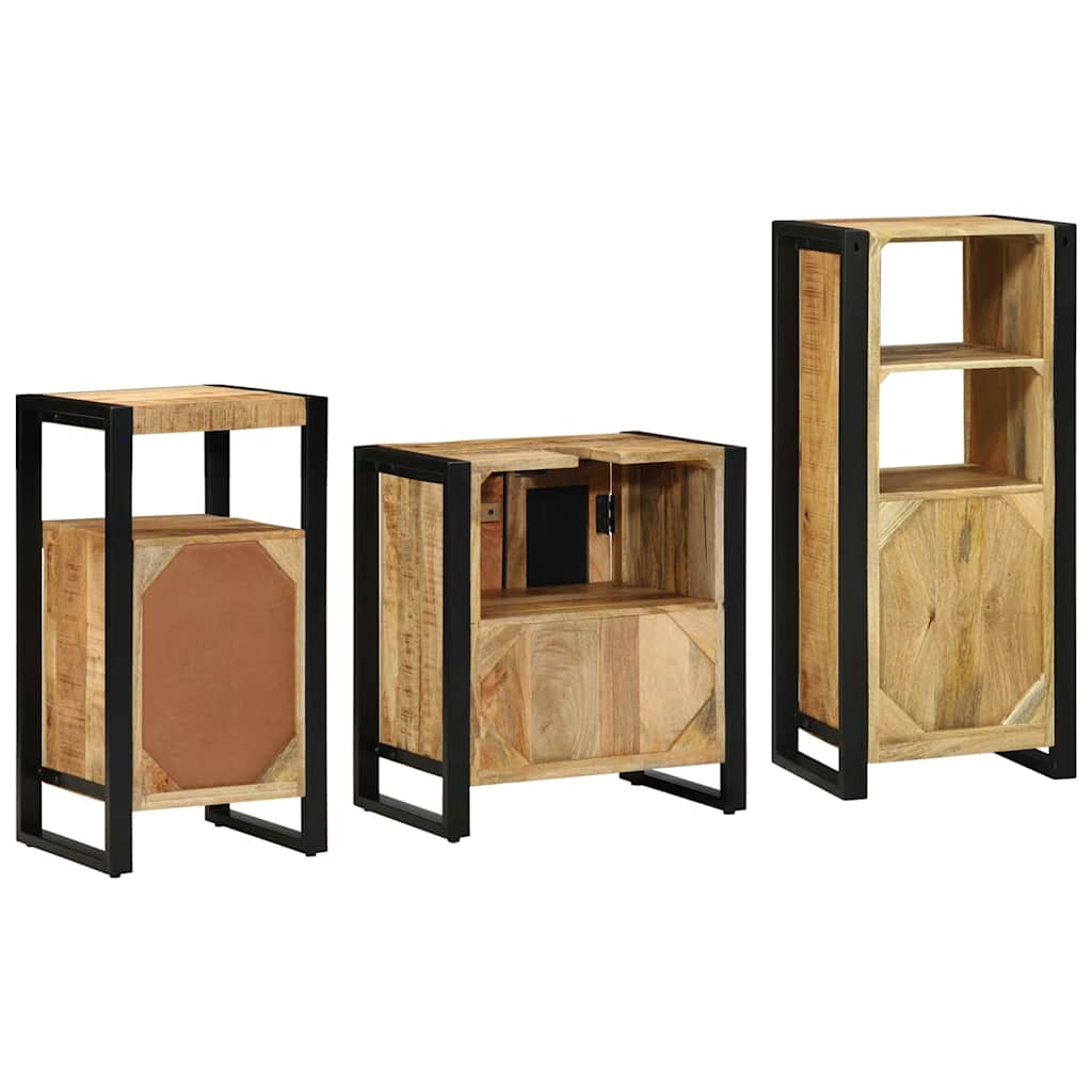 Badezimmermöbel-Set 3 pcs Braun und Schwarz Massivholz Mango