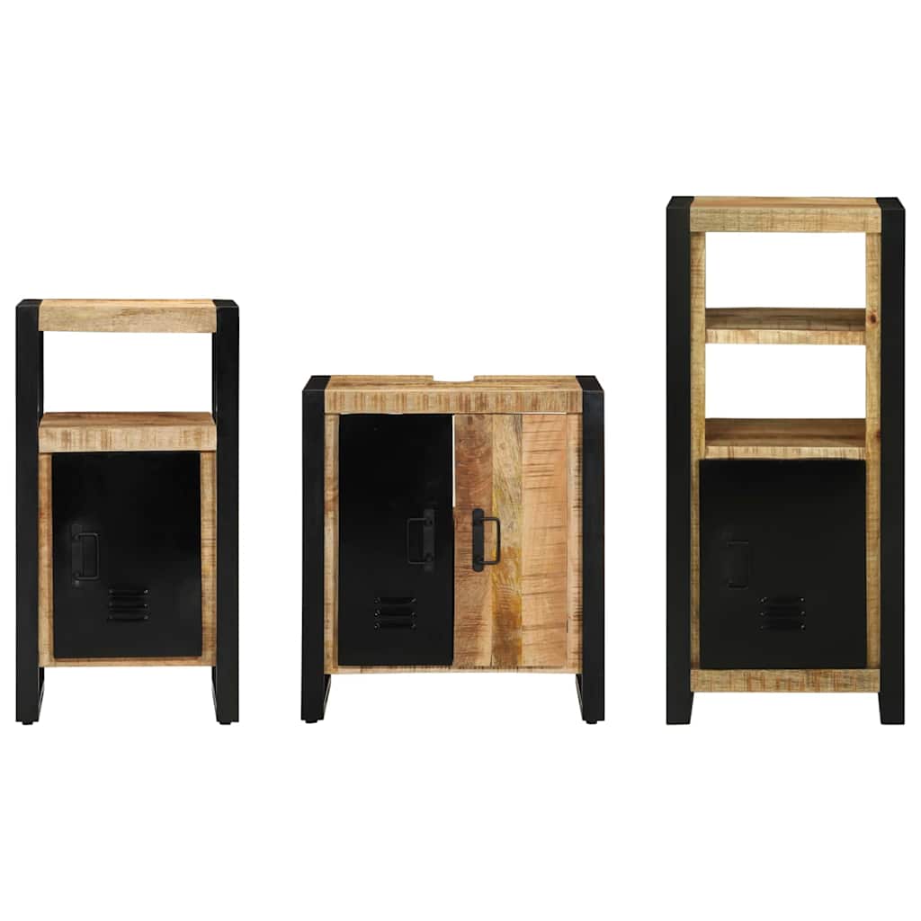 Badezimmermöbel-Set 3 pcs Braun und Schwarz Massivholz Mango