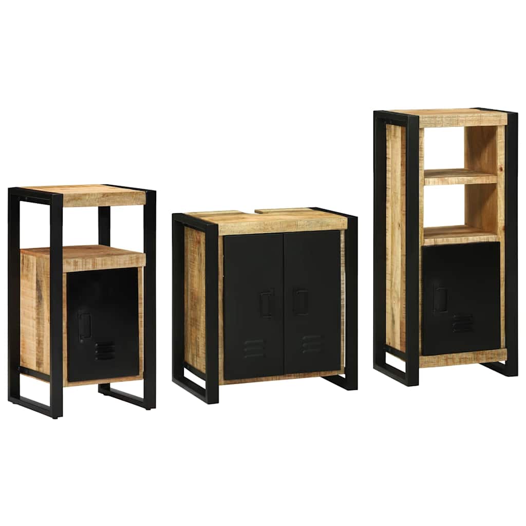 Badezimmermöbel-Set 3 pcs Braun und Schwarz Massivholz Mango