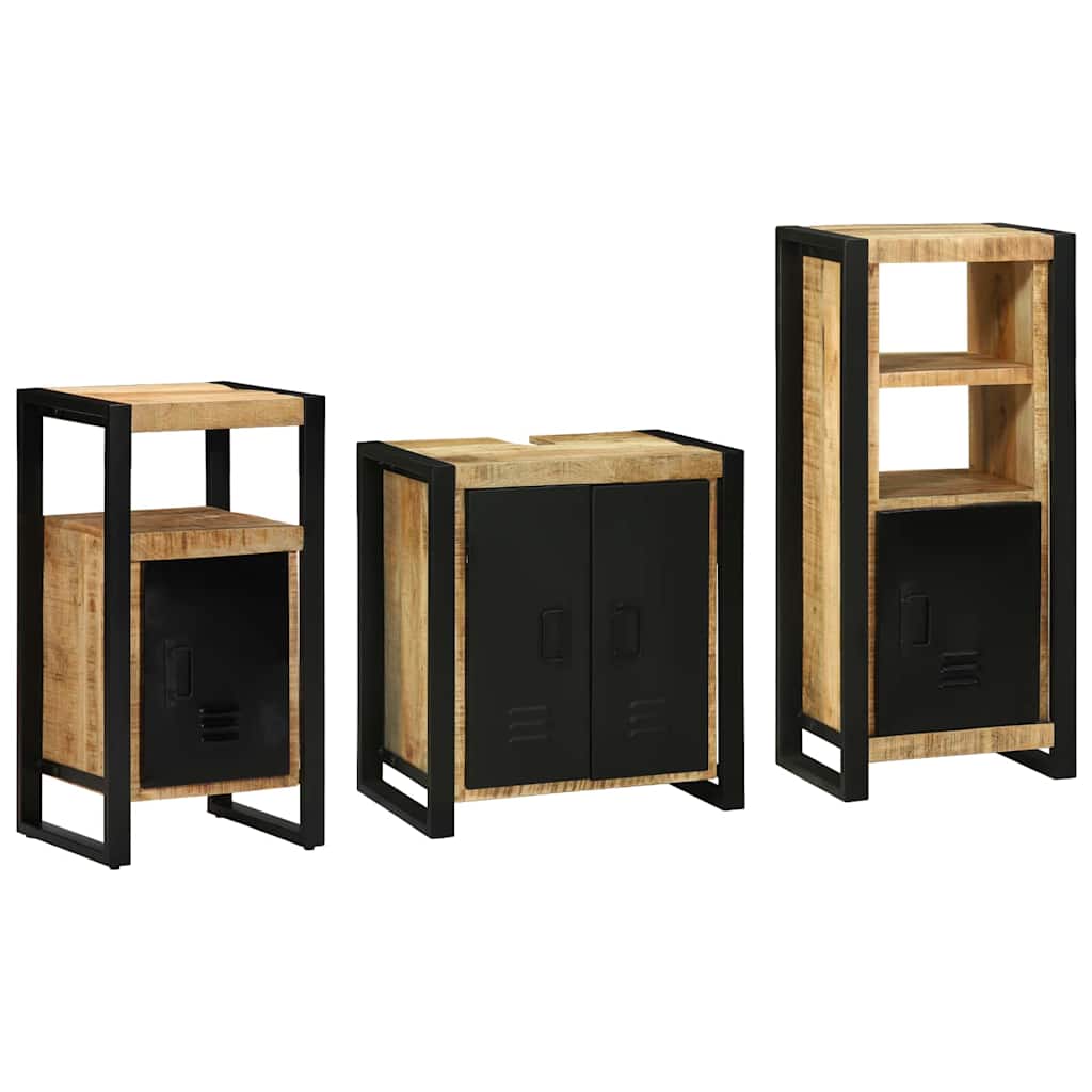 Badezimmermöbel-Set 3 pcs Braun und Schwarz Massivholz Mango