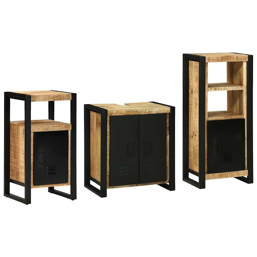 Badezimmermöbel-Set 3 pcs Braun und Schwarz Massivholz Mango