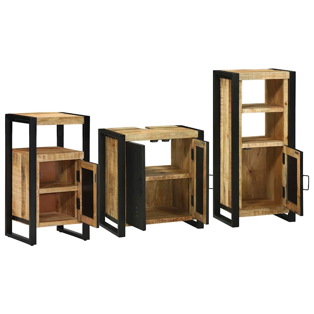 Badezimmermöbel-Set 3 pcs Braun und Schwarz Massivholz Mango