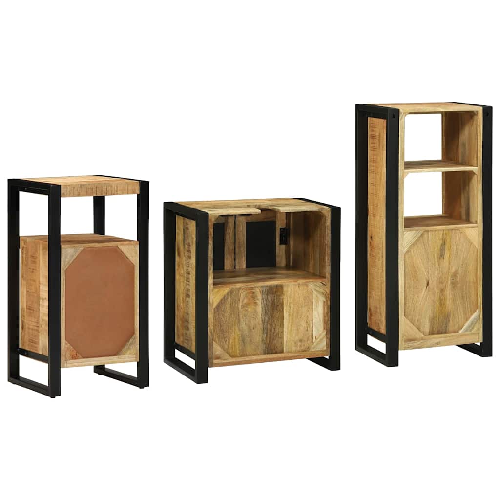 Badezimmermöbel-Set 3 pcs Braun und Schwarz Massivholz Mango