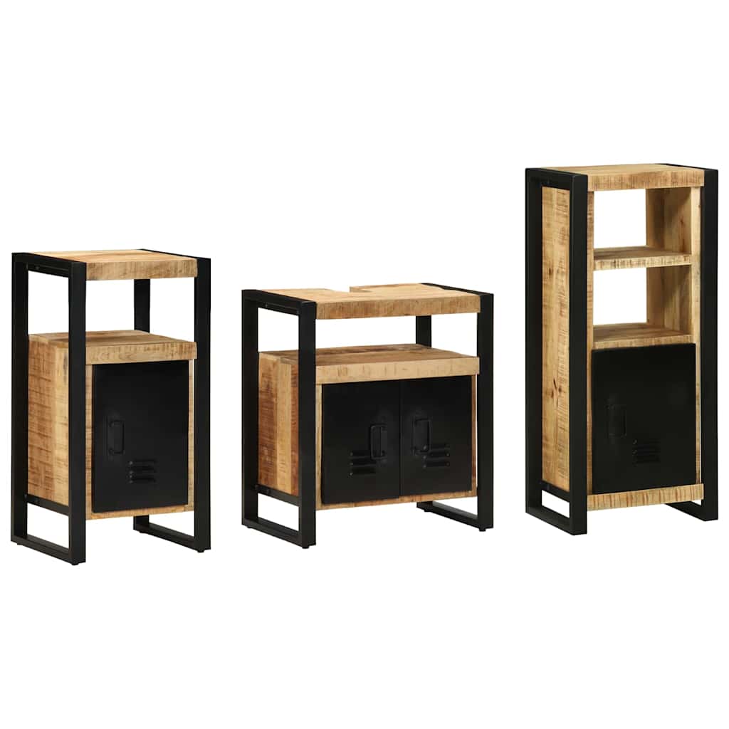 Badezimmermöbel-Set 3 pcs Braun und Schwarz Massivholz Mango