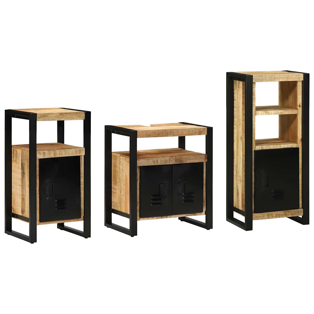 Badezimmermöbel-Set 3 pcs Braun und Schwarz Massivholz Mango
