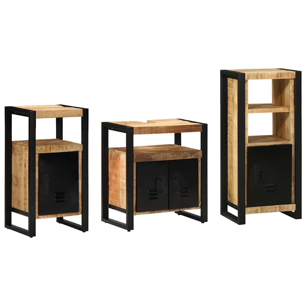 Badezimmermöbel-Set 3 pcs Braun und Schwarz Massivholz Mango