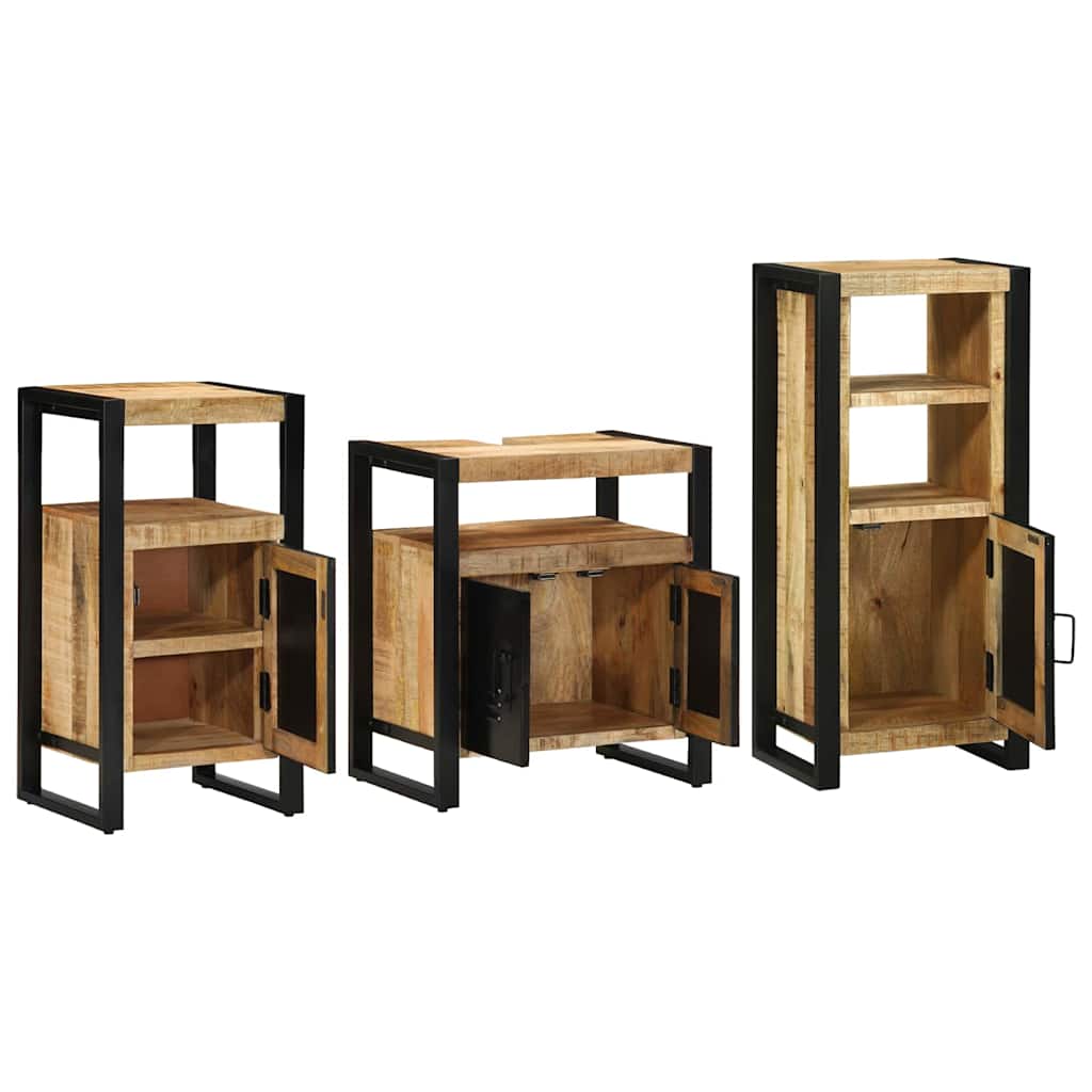 Badezimmermöbel-Set 3 pcs Braun und Schwarz Massivholz Mango