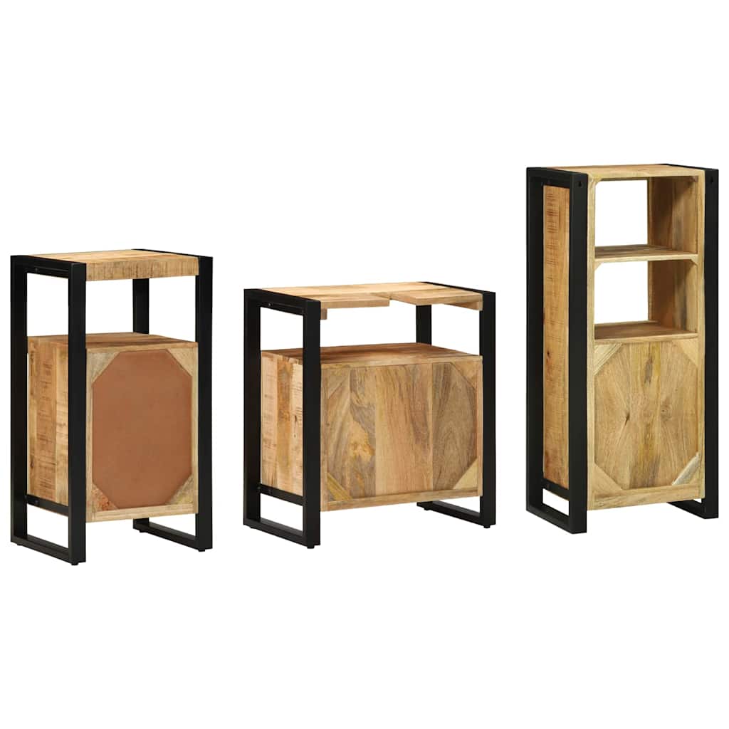 Badezimmermöbel-Set 3 pcs Braun und Schwarz Massivholz Mango