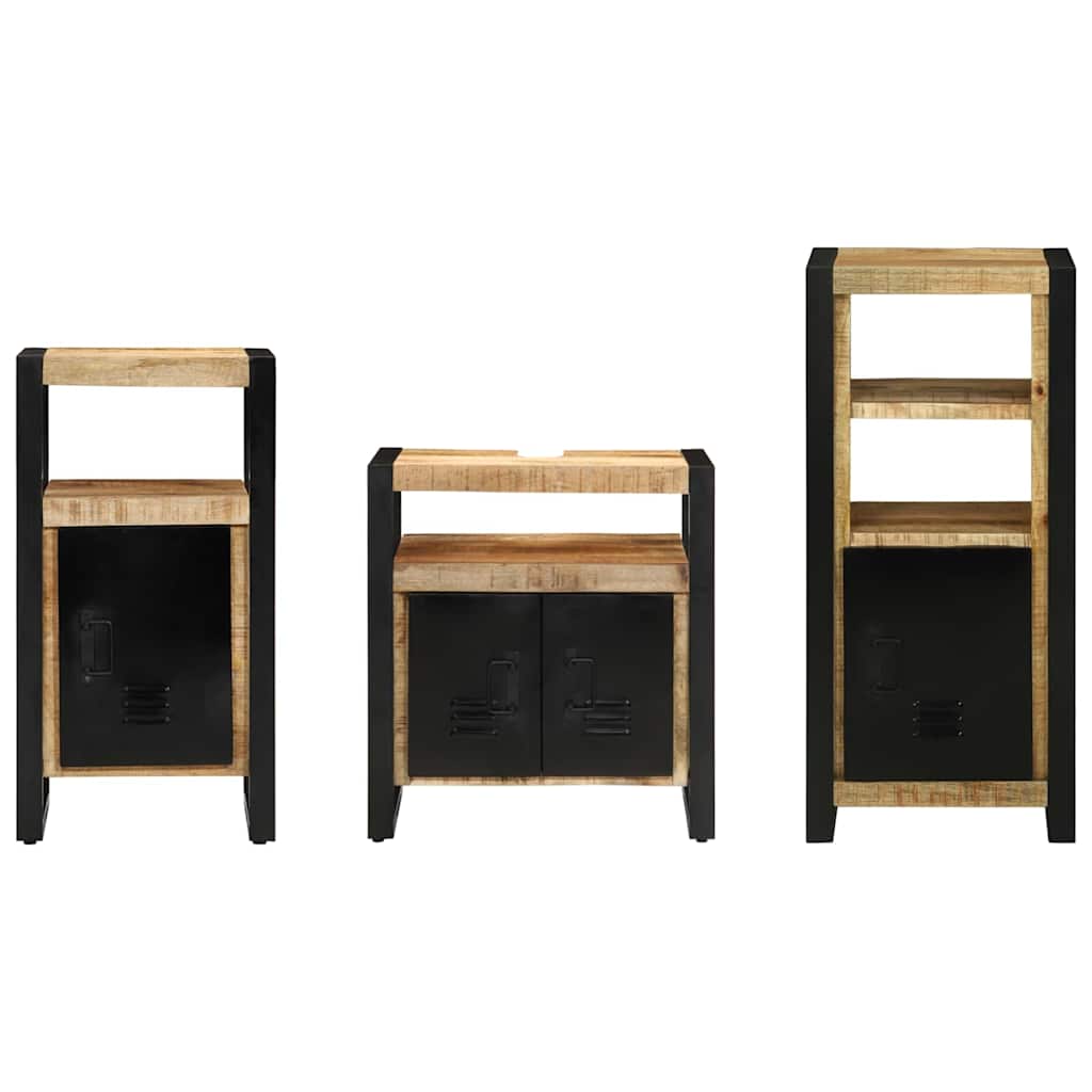 Badezimmermöbel-Set 3 pcs Braun und Schwarz Massivholz Mango