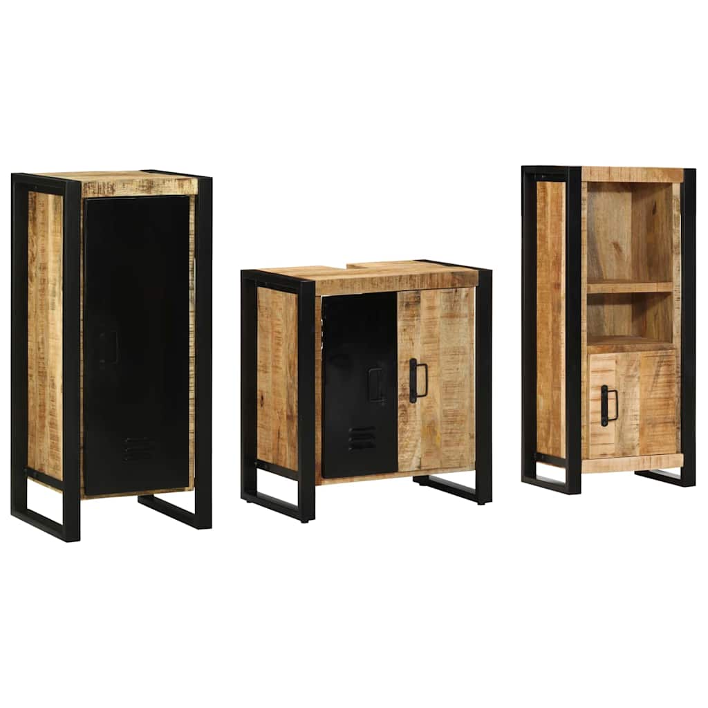 Badezimmermöbel-Set 3 pcs Braun und Schwarz Massivholz Mango