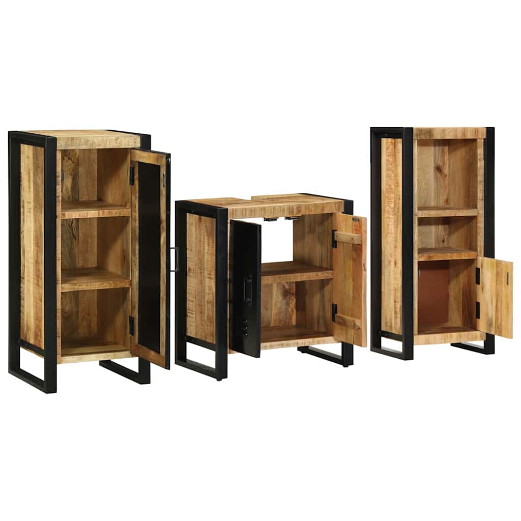 Badezimmermöbel-Set 3 pcs Braun und Schwarz Massivholz Mango