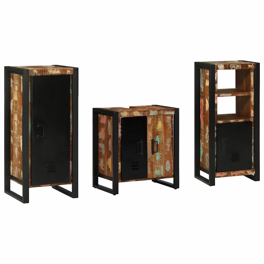 Badezimmermöbel-Set mit Regal 3 pcs Massives upgecyceltes Holz