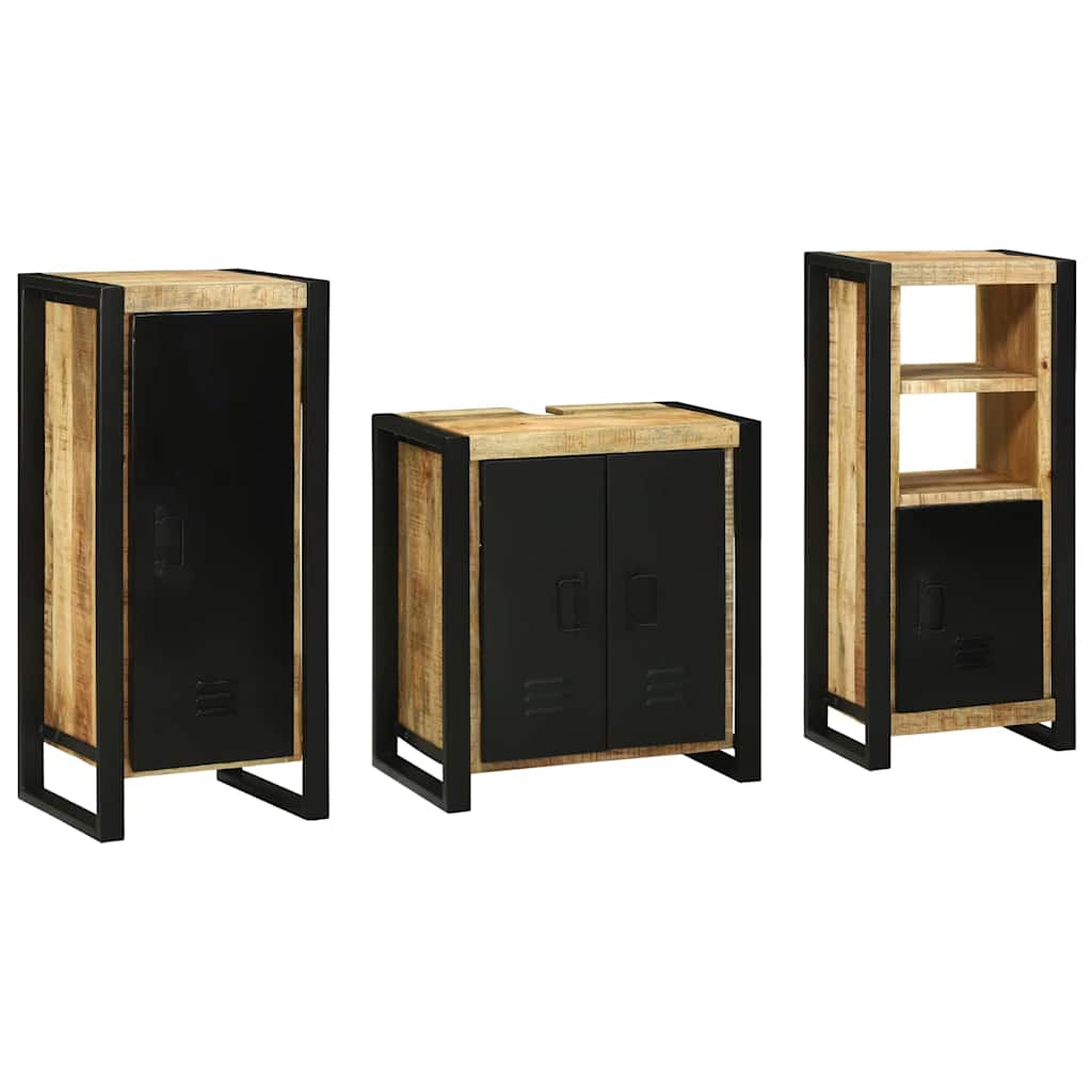 Badezimmermöbel-Set 3 pcs Braun und Schwarz Massivholz Mango