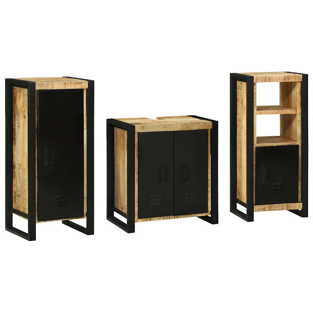 Badezimmermöbel-Set 3 pcs Braun und Schwarz Massivholz Mango