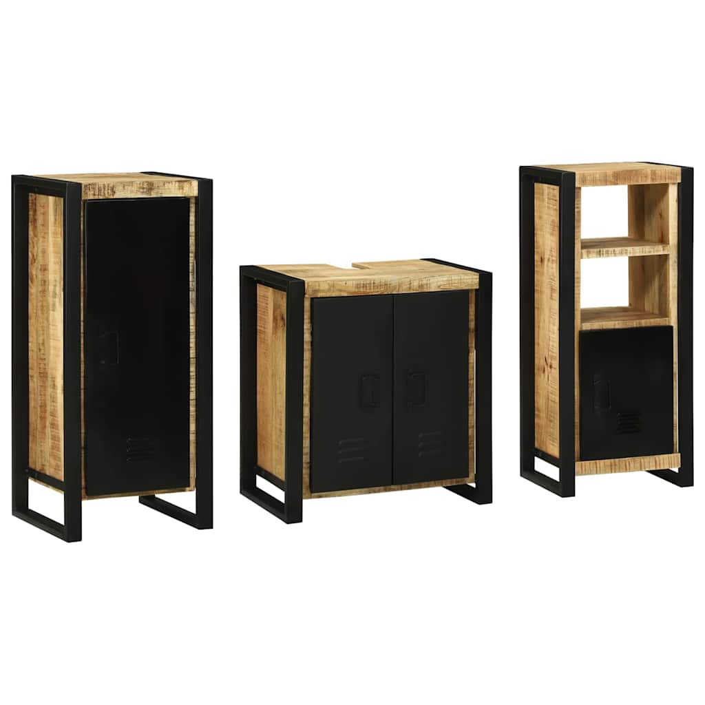 Badezimmermöbel-Set 3 pcs Braun und Schwarz Massivholz Mango