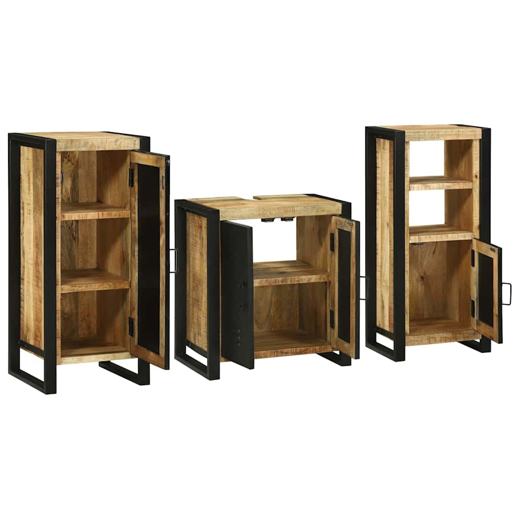 Badezimmermöbel-Set 3 pcs Braun und Schwarz Massivholz Mango