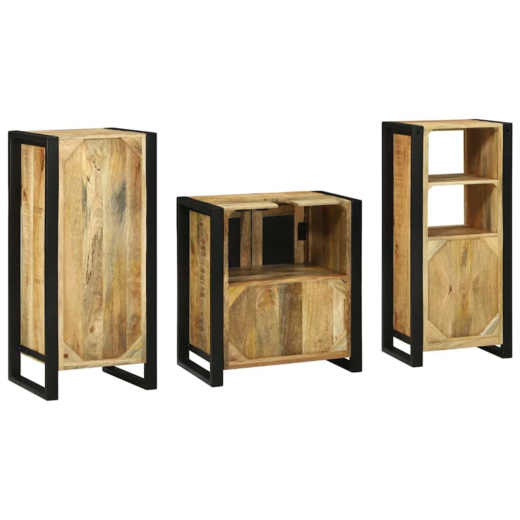 Badezimmermöbel-Set 3 pcs Braun und Schwarz Massivholz Mango