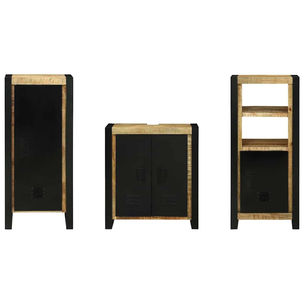 Badezimmermöbel-Set 3 pcs Braun und Schwarz Massivholz Mango