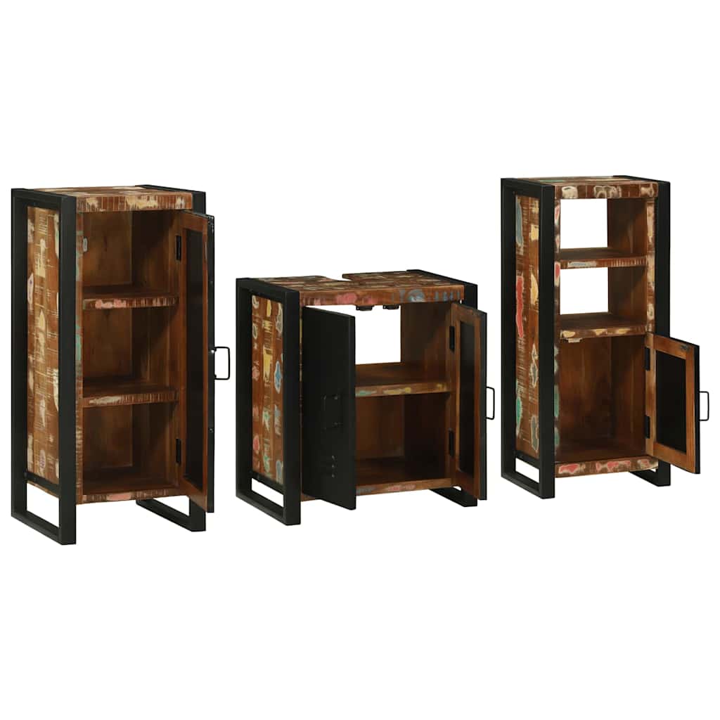 Badezimmermöbel-Set mit Regal 3 pcs Massives upgecyceltes Holz