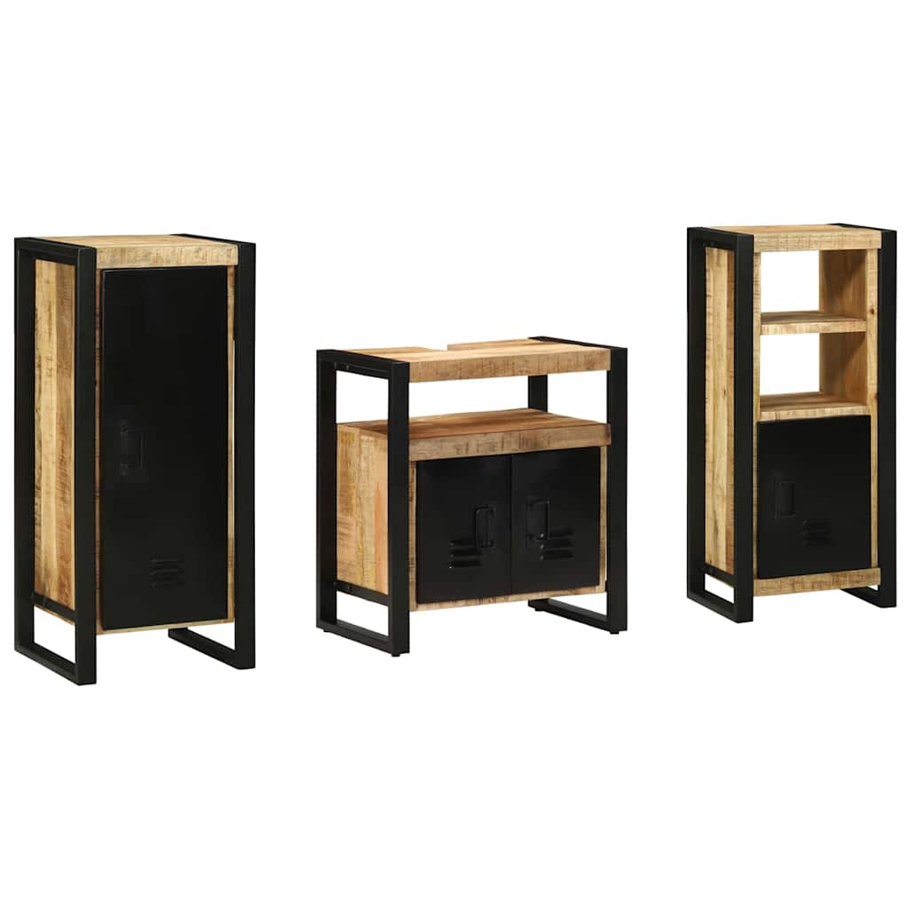 Badezimmermöbel-Set 3 pcs Braun und Schwarz Massivholz Mango
