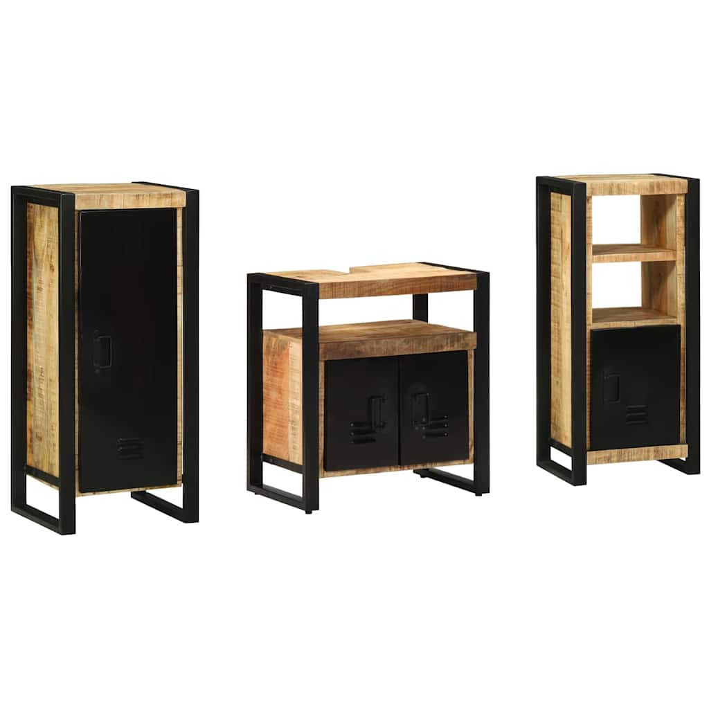 Badezimmermöbel-Set 3 pcs Braun und Schwarz Massivholz Mango