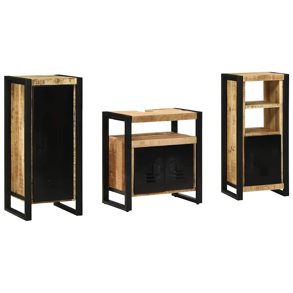 Badezimmermöbel-Set 3 pcs Braun und Schwarz Massivholz Mango